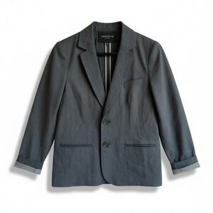 Lafayette 148 Linen Blazer Jacket Gray Taped Seams Roll Cuff Size 2 100% Linen